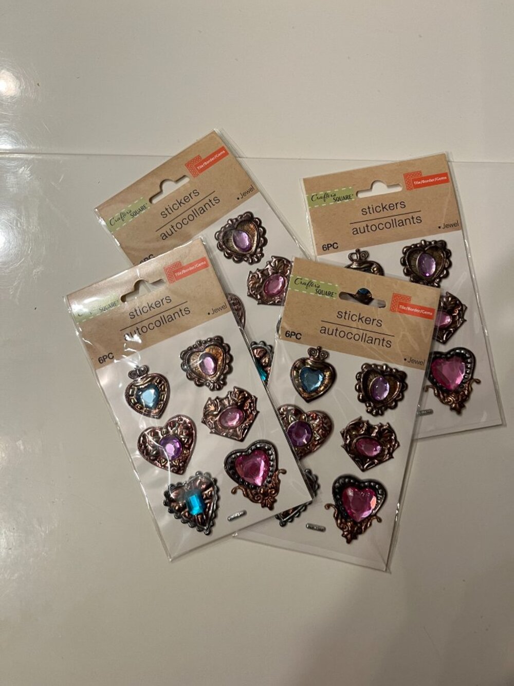 Heart Jewel Look Stickers Craft SGreat for crafts, scrapbooking & decor (4 pks) - Picture 4 of 9